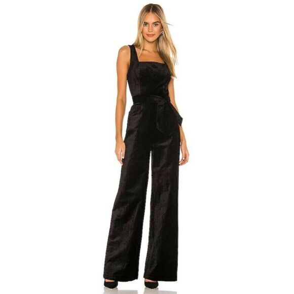 PAIGE Pants - NWT ANTHROPOLOGIE X PAIGE Sz 10 TOPANGA VELVET JUMPSUIT WIDE LEG ONE PIECE BLACK